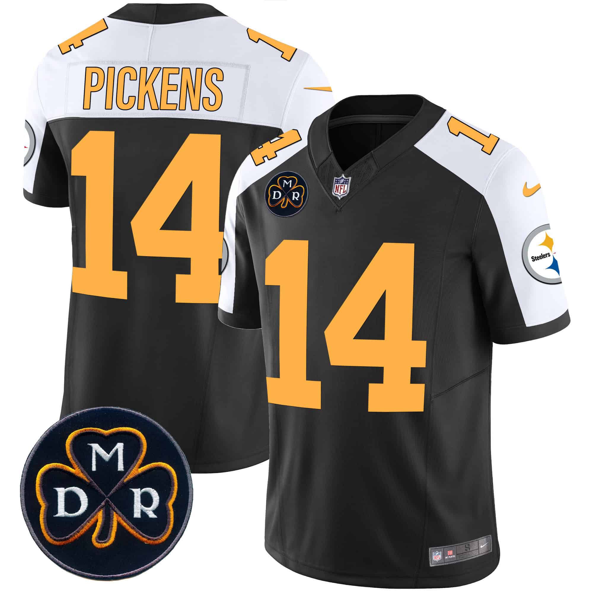 Men Pittsburgh Steelers #14 Pickens Black 2024 Nike DMR Patch Vapor Limited NFL Jersey